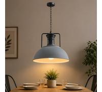 DC VOLTAGE Retro Industrial Barn Ceiling Light Fitting, E27 Pendant Lighting, Hanging Lamp Chandelier Suspended Ceiling Fixture, 41cm Large Metal Light Shade for Living Room, Café (Grey)
