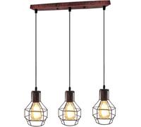 DC VOLTAGE Retro Industrial Ceiling Lights Fitting Metal Wire cage 3 Head Pendant Light Adjustable Rectangle Base Chandeliers E27 Bulb Living Room Hallway Kitchen. (Rustic Red+Bulb)