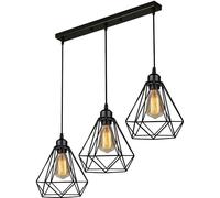 DC VOLTAGE Retro Industrial Ceiling Lights Fitting Metal Wire cage 3 Head Pendant Light Adjustable Rectangle Base Chandeliers E27 Bulb Living Room Hallway Kitchen. (Black 1Pack)