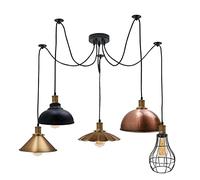 DC VOLTAGE Retro Industrial Metal Multi Shade 5 Way Ceiling Pendant Spider Lamp for Bar, Bedroom, Conservatory, Dining Room, Foyer, Guestroom