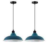 DC VOLTAGE Retro Industrial Multi Colour Ceiling Pendant Set, Metal Mount Chandelier, Large 32cm Shade, Adjustable E27 Lamp Fitting, Hanging Light for Kitchen, Corridor (Blue)