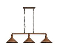 DC VOLTAGE Retro Industrial Pendant 3 Steampunk Brushed Copper Metal Cone Shape Vintage Water Pipe Ceiling Light Hanging Suspended Chain Fitting for Living Room Kitchen Island