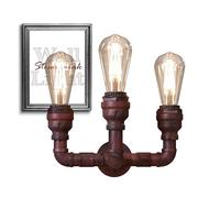 DC VOLTAGE Retro Industrial Water Pipe Wall Lights Vintage Rustic Metal Steampunk Lamp Valve Tap Single Loft Rustic E27 Lighting Fixtures (Rustic Red 3 Way)