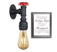DC VOLTAGE Retro Industrial Water Pipe Wall Lights Vintage Rustic Metal Steampunk Lamp Valve Tap Single Loft Rustic E27 Lighting Fixtures (Black Water Pipe Light)