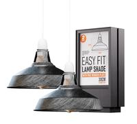 DC Voltage Retro Modern Metal Lamp Shades Ceiling Light Shades 30cm Easy Fit Lampshades for Industrial Pendant Lights Bedroom, Kitchen Antique Shade (2 Pack - Brushed Silver)
