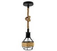 DC VOLTAGE Retro Single Head Ceiling Pendant Light Metal 3Core Hemp Rope Covered Bird Cage Lampshade with Adjustable Cable Round Canopy Lamp for Dining Room Hallway Restaurant Cafe Bedroom Kitchen