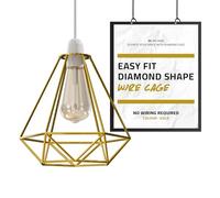 DC VOLTAGE Retro Style Gold Metal Basket Cage Ceiling Pendant Light lamp Shade Geometric Easy Fit Diamond Metal Wire Cage Ceiling Light Lampshade for Living Room, Restaurants (Gold)