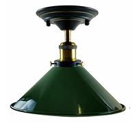 DC VOLTAGE Semi Flush Mount Ceiling Lights 22cm Vintage Green Metal Cone Lampshade E27 Lamp Socket Energy Efficient Light Fitting for Kitchen Living Room Bedroom Hallway Without Bulb