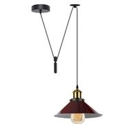 DC VOLTAGE Single Head Ceiling Pendant Spider Light, 22cm Metal Light Shade, Adjustable 195cm Cord, Vintage Edison E27 Bulb Base, Industrial Retro Lighting, (Burgandy-with Bulb)