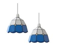 DC VOLTAGE Tiffany Style 2Pack White and Blue Stained Glass Pendant Light Shade Pendant Lights, Home Decor & Improvement Essential 16 cm Shade Width