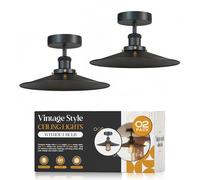 DC VOLTAGE Vintage 2 Pack Semi Flush Mount Ceiling Light Fitting E27 Lampholder with 22cm Black LampShade LED Ceiling Lighting for Kitchen,Living Room, Bedroom Without Bulb [Energy Class A]