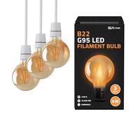 DC VOLTAGE Vintage Bayonet LED Bulb, G95 4W BC B22 Dimmable LED Filament Bulb, Warm White 2700K Amber Glass 450Lumen, Retro Old Fashioned Globe Decorative 90% Energy Saving Bulb 220V - Pack of 3