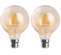 DC VOLTAGE Vintage Bayonet LED Bulb, G95 8W Edison Globe B22 Dimmable LED Filament Warm White 2700K Amber Glass Retro Style Old Fashioned Lighting Decorative Energy Saving Bulb - Pack of 2