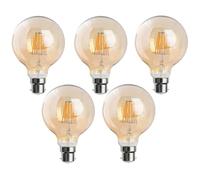 DC VOLTAGE Vintage Bayonet LED G95 8W Bulb, B22 Dimmable LED Filament Warm White 2700K Amber Glass 800Lumen, Retro Old Fashioned Style Decorative Bulb, 90% Energy Saving - 220V - Pack of 5