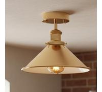 DC VOLTAGE Vintage Ceiling Light Flush Mounted Retro 22cm French Gold Cone Lampshade Easy Fit Industrial Ceiling Light Fixture Metal with E27 Holder for Kitchen Island, Farmhouse, Dining Room No Bulb