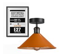 DC VOLTAGE Vintage Ceiling Light Semi Flush Mount Industrial Metal E27 Holder 22cm Cone Orange Lamp Shade Easy Fit Fixtures for Living Room Kitchen Bedroom Hallway Corridor with Bulb