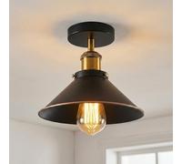 DC VOLTAGE Vintage Ceiling Light Semi Flush Mount Metal Black Golden Outline Cone Lamp Shade 22cm E27 Bulb Base Easy Lighting Fixture for Hall Living Room Bedroom with Bulb