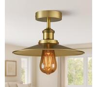 DC VOLTAGE Vintage Ceiling Lighting with E27 Lamp Holder 22cm Green Brass Lampshade Premium Quality Anti Rust Durable Metal Flush Ceiling Light for Living Room Kitchen Hallway EPC A+ Bulb