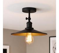 DC VOLTAGE Vintage Ceiling Lights for Living Room Industrial Black Inner Gold Metal Lampshade Modern Adjustable E27 Semi-Flush Mount Ceiling Light Fixture for Kitchen Bedroom EPC A+