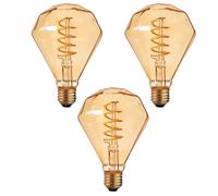 DC VOLTAGE Vintage Decorative LED E27 Bulb, Edison Diamond Shaped 4W G95 LED Spiral Filament Non-Dimmable Screw Bulb, Warm White 2700K Amber Glass 450Lumen, Retro Style Lighting Bulb, Pack of 3