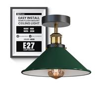 DC VOLTAGE Vintage E27 Ceiling Lighting Fixtures 22cm Green Conical Shade Metal Flush Mount Ceiling Light for Kitchen Hallway Dining Rooms Living Room Easy Fit Rust Free