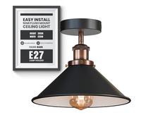 DC VOLTAGE Vintage Flush Ceiling Light Metal E27 Ceiling Light Fitting 22cm Black Inner White Cone Lampshade for Living Room Kitchen Bedroom with Bulb