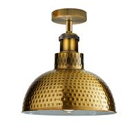 DC VOLTAGE Vintage Flush Ceiling Light with E27 Fitting 26CM Dome Metal Lamp Shade Ceiling Fittings Perfect for Cafe, Restaurant, Bar, Dining Room Yellow Brass with Bulb [Energy Class A+++]
