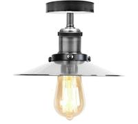 DC VOLTAGE Vintage Flush Mount Ceiling Light Fixture 22cm Satin Nickel Conical Flat Metal Shade E27 Base Ceiling Lighting for Kitchen Dining Room Living Room Hallway