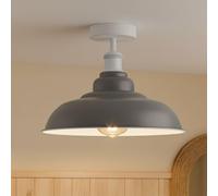 DC VOLTAGE Vintage Flush Mount Ceiling Lighting E27 Holder with 32cm Grey Lampshade Easy Fit Premium Quality Anti Rust Durable Metal Semi Flush Light Fitting for Kitchen Bedroom Livingroom (Grey)