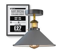 DC VOLTAGE Vintage Flush Mount Ceiling Lighting Metal E27 Holder 22cm Grey Conical Shade Easy Fit Rust Free for Living Room Bedroom Kitchen Dining Room Hallway with Bulb