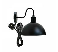 DC VOLTAGE Vintage Industrial Black Wall Sconce Light Fittings Metal Dome Shade Shape Indoor Light for Bedroom, Conservatory, Dining Room, Foyer, Garage, Guestroom (Plugin Wall Light, Without Bulb)