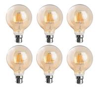 DC VOLTAGE Vintage LED Bayonet Light Bulb, G95 8W(60W Equivalent) B22 Large Globe LED Dimmable Filament Bulb, 800LM 2700K Warm White Amber Glass, Retro Old Fashioned Bulb[Energy Class A] - Pack of 6