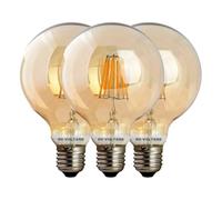 DC VOLTAGE, Vintage LED E27 Bulb, Edison G95 8W Screw Light Bulb, Dimmable LED Filament Warm White 2700K Amber Glass, 800 Lumen Retro Style Old Fashioned Bulb, 90% Energy Saving 220V - 3 Pack