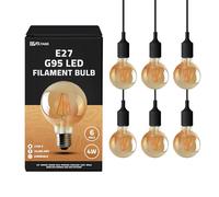 DC VOLTAGE Vintage LED E27 Bulbs, G95 4W Edison Screw LED Filament Dimmable Globe 450lm 2700K Warm White Amber Glass, Old Fashioned Lighting Decorative Bulb, Energy Class Pack of 6