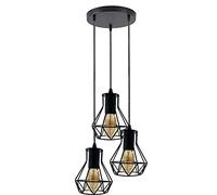 DC Voltage Vintage Light Industrial Pendant Wire Cage Shade, Lamp Black Hanging Ceiling E27 Holder Fitting with Plate for Home, Restaurants and cafes (with Out Bulb, 3 Head Round Base)