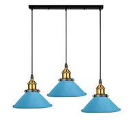 DC VOLTAGE Vintage Metal 3 Head Light Industrial Pendant Lamp Shade, Lamp Cage Hanging Ceiling Light E27 Holder Fitting with 50cm Ceiling Plate Indoor Light Sets (Blue)