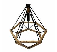 DC VOLTAGE Vintage Metal Wire Cage Hemp Rope Black Ceiling Lampshade for Ceiling Light Pendant Light Shade for Living Room, Bedroom, Kitchen, Hallways (Diamond Style 3)