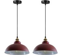 DC VOLTAGE Vintage Pendant Dome Light Shade Industrial Hanging Pendant Light Ceiling Lighting for Dining Room, Bar, Clubs and Restaurants (Burgundy