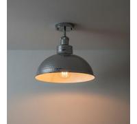 DC Voltage Vintage Retro Industrial Semi Flush Mount Ceiling Light LED Lamp Fixture, Kitchen Light Ceiling, Metal Large Rustic Light Shade Pendant Lampshade Fitting for Farmhouse(Chrome, Without Bulb)