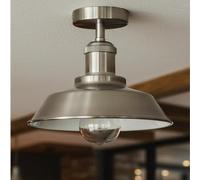 DC VOLTAGE Vintage Semi Flush Ceiling Light with E27 Base 22cm Satin Nickel Metal Lampshade Hardwired Indoor Lighting Fixture for Kitchen Bedroom Living Room No Bulb