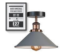 DC VOLTAGE Vintage Semi Flush Mount Ceiling Light E27 Base 22cm Grey Cone Lampshade Metal Industrial Ceiling Lamp for Entryway Study Room Bedroom Hallway with Bulb