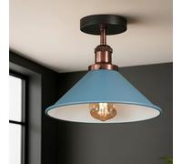 DC VOLTAGE Vintage Semi Flush Mount Ceiling Light with E27 Base 22cm Blue Conical Shade Easy Fit Anti Rust Durable Metal Ceiling Light Fitting for Living Room Kitchen Dining Room Hallway