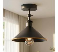 DC VOLTAGE Vintage Style Black Color Semi Flush Mount 180 Degree Adjustable E27 Base with Bulb Socket Vintage Style Unique Cone Shape Ceiling Mount Lighting