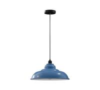 DC VOLTAGE Vintage Style Blue Metal Ceiling Pendant Light 32cm W Curvy Shape Industrial E27 Large Light Shade Fitting UK Fixtures Easy Fit Decor for Island Kitchen Bedroom Cafe Living Room