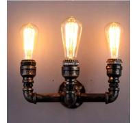 DC VOLTAGE Vintage Water Pipe Wall Lamp Scone Steampunk Industrial Iron Rust Retro Home Bar Lighting Fixture [Energy Class A+++] (3 Way Rustic Red)