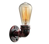 DC VOLTAGE Vintage Water Pipe Wall Light Fixtures Creative Metal Steampunk Pipe Retro Wall Lamp E27 60W Max for Bedroom Kitchen Cafe Hotel Bar Pub Farmhouse (Rustic Red)