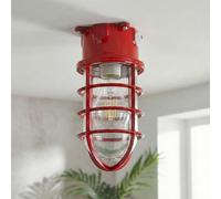 DC VOLTAGE Wall Light Bulkhead Metal Marine Glass Nautical Light Cage Outdoor Garden Porch Security LED Compatible Wall Light (Red)