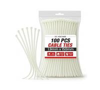 DC VOLTAGE White 150mm x 1.9mm Thin Cable Ties Heavy Duty 100 Pcs NylonTies, 8" Ultra Strong 10kg / 22lbs Tensile Strength, UV Resistant Plastic Zip Ties Small Tie Wraps for Outdoor Use