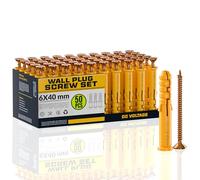 DC VOLTAGE Yellow Screws and Wall Plugs Set(50 x Masonry Screws, 50 x Expansion Anchor Bolts), M6 M8 Wall 6mm x 40mm Raw Plug and Screw, for Brick Concrete Drywall Self Tapping Screw and Plug