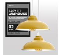 DC VOLTAGE Yellow Set of 2 Industrial Metal Ceiling Light Shade, 32cm Large Curvy Easy Fit Pendant Lamp Shade with Free Reducer Plate for Living Room, Replacement Kitchen Light Shade